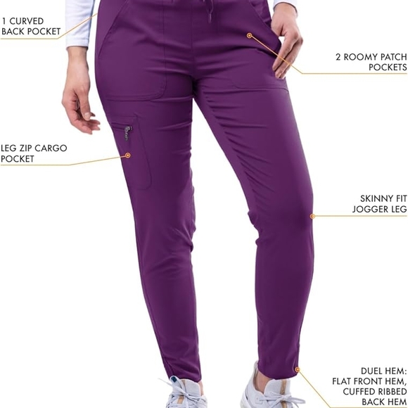 ADAR Women's Bold Purple Eggplant Scrub Pants Size Large - Picture 3 of 10